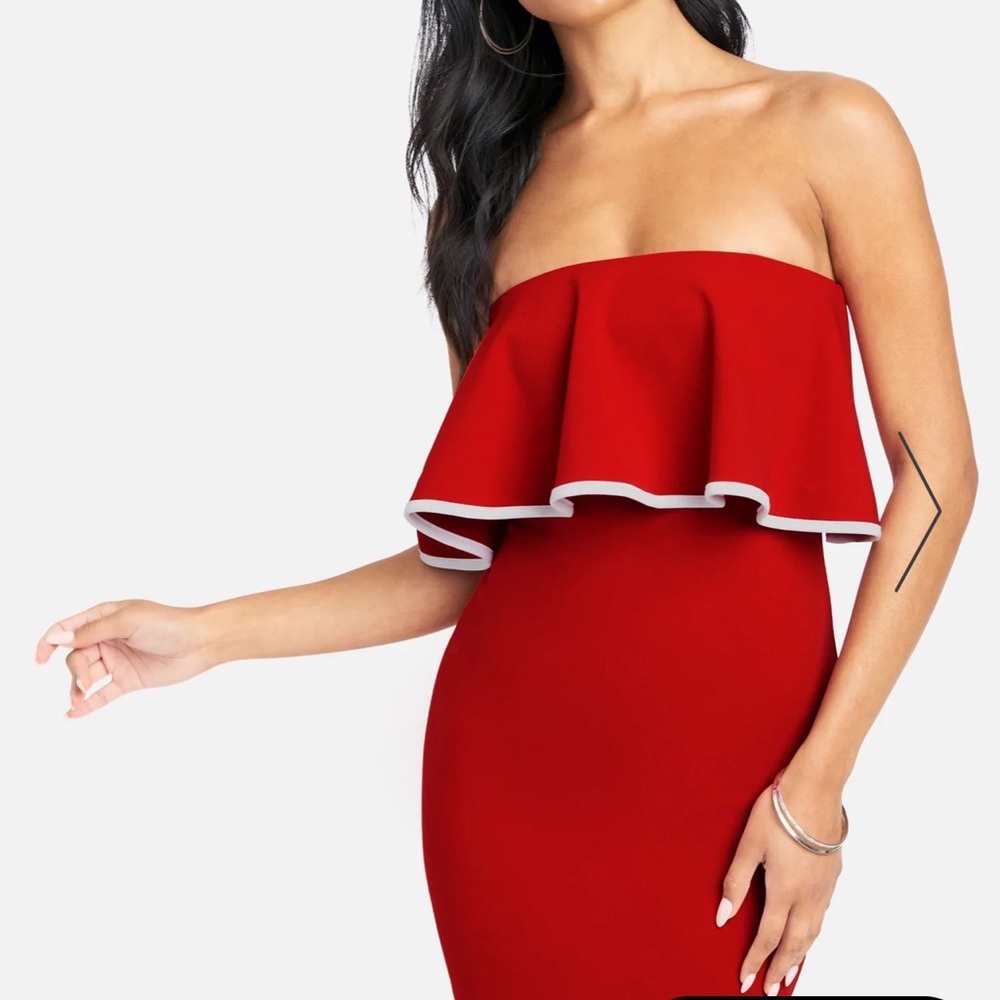 NWT BEBE strapless ruffle mini dress - Picture 3 of 6